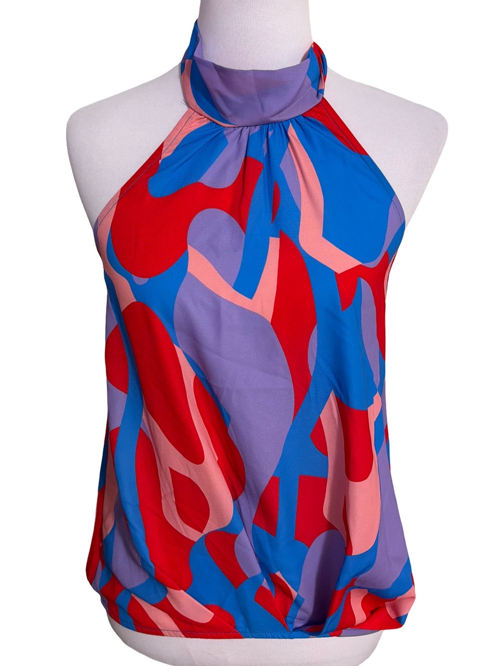 fab'rik Multicolor Halter Top in Blue, Red & Purple